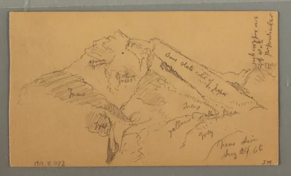 Zeichnung, Mittelalterliche Burg, Hauskaskade, 24. August 1868