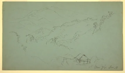 Zeichnung, Berglandschaft, Haus, "in der Nähe von Jorje," Ecuador, Juni 1857