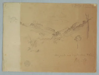 Zeichnung, Berglandschaft in der Nähe von Jorje, Ecuador, 23. Juli 1857