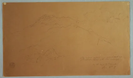 Zeichnung, Berglandschaft auf dem Weg nach Mocho, Ecuador, 16. Juni 1857