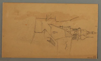 Zeichnung, Berggipfel, Vegetation am Teich, 1868