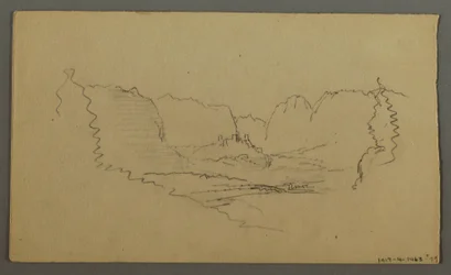 Zeichnung, Berggipfel, Wegesrand-Schrein, August 1868