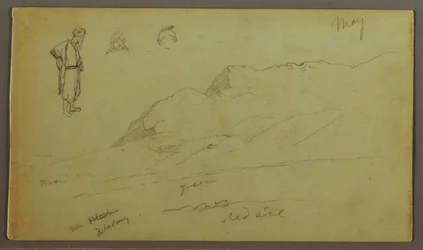 Zeichnung, Gebirgskette, Figurenstudien, Mai möglicherweise 1868