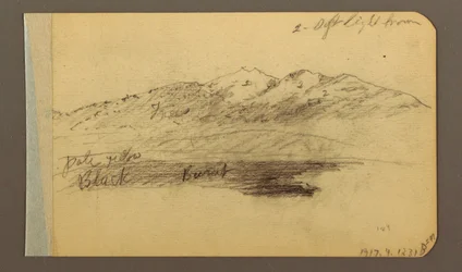 Zeichnung, Gebirgskette; Rückseite: Berge, bewölkter Himmel, 1889