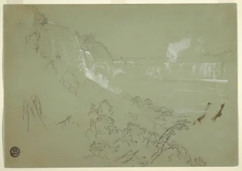 Zeichnung, Niagarafälle vom Fuße des Prospect Point, 1856 oder 1858