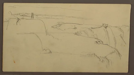 Sonnenuntergang über Ufer mit Schiff