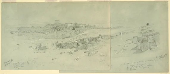 Zeichnung, Tempel am Morgen, Baalbek, 12. Mai 1868