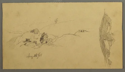 Frauen waschen an einem Trog, Berge, 28. August 1868