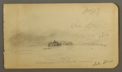 Zeichnung, Bewaldetes Ufer im Nebel, möglicherweise 1878
