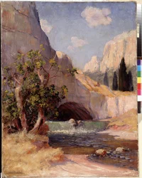 Blick auf Fontaine du Vaucluse, Landschaft der Provence