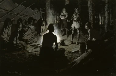 Französische Entdecker im Rat mit den Indianern (Am Irokesen-Ratfeuer) ca. 1901