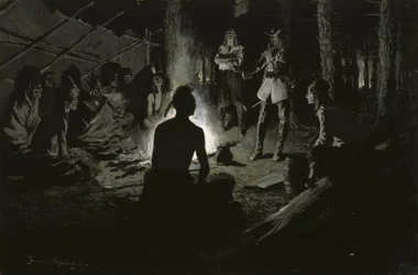 Rat des französischen Entdeckers mit den Indianern