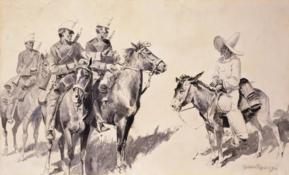 Mexikanische Gendarmen fragen nach dem Weg, 1890