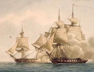 Kampf zwischen der französischen Fregatte Amazone und der britischen Fregatte Santa Marguerita in der Chesapeake Bay, 29. Juli