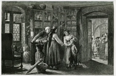 Beim Apotheker des Dorfes Kaysersberg (oder Kaisersberg, Elsass), eine Notfallkonsultation