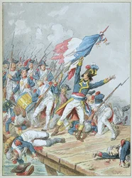 Bonaparte überquert die Brücke von Arcole im November 1796
