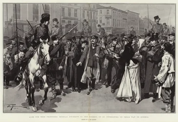 Almosen für arme Gefangene, russische Studenten auf den Straßen von St. Petersburg auf dem Weg nach Sibirien