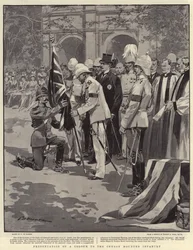 Übergabe einer Fahne an die Ceylon Mounted Infantry