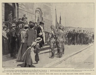 Das 2. Berkshire Regiment übergibt seine Farben dem Bürgermeister von King William