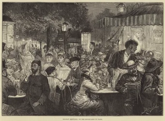 Ferien-Skizzen, auf den Boulevards in Paris