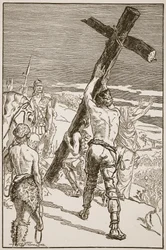 Oswald errichtet das Kreuz, Illustration aus 