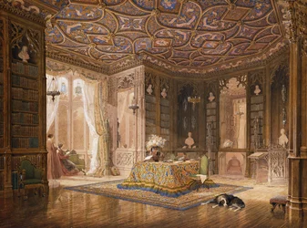 Die Bibliothek von Stanmore Hall, dem Sitz von Robert Holland, Esq