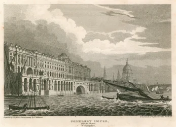 Blick auf Somerset House, The Strand, London, von der Themse, Westminster