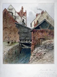Ansicht der Rückseite eines Hauses in Chick Lane, mit Blick auf Fleet Ditch, City of London