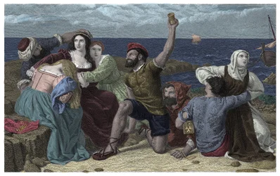 Piraten des Mittelmeers spielen Gefangene bei der Illustration von Frederick Richard Pickersgill (1820-1900) 1869