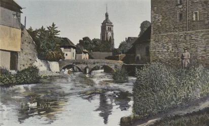 Arbois, Kirche und Brücke über die Cuisance