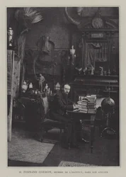 Der französische Maler Fernand Cormon in seinem Atelier (Farblithografie)