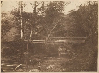Landschaft mit Bäumen und Brücke, ca. 1850
