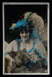 Dompteuse Miss Forgeth, ca. 1910, Postkarte, Frankreich, 20. Jahrhundert