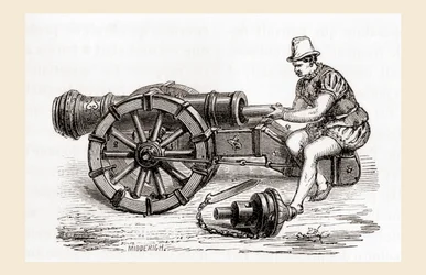 Eine deutsche Hinterladerkanone aus dem 16. Jahrhundert, aus Les Merveilles de la Science, veröffentlicht um 1870 (Stich)