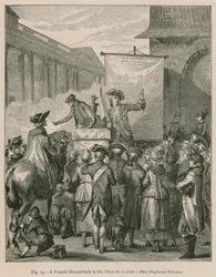 Ein französischer Gaukler auf dem Place du Louvre; nach Duplessis-Bertaux