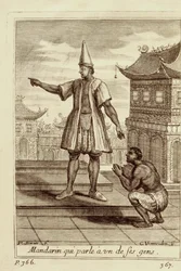 Ein Mandarin spricht mit einem seiner Leute, aus Voyage du Siam des Peres Jesuites von Guy Tachard, 1688