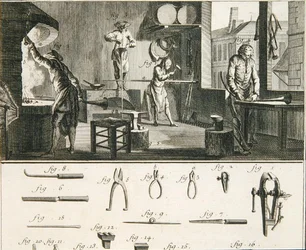 Werkstatt eines Hornmachers und Werkzeuge, aus der 