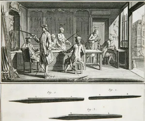 Ein Schwertladen-Interieur, aus der 