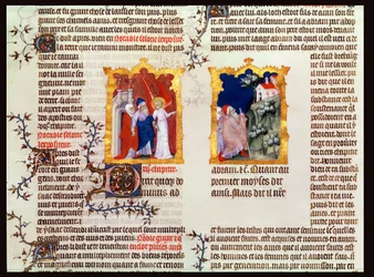 Abraham und Sarah verlassen Ur der Chaldäer nach Kanaan, aus der Bibel von Jean de Sy, ca. 1355