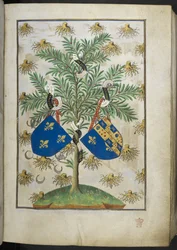 Wappen-Seite, aus dem Stundenbuch (Die Bedford-Stunden) um 1410-30