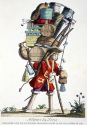 Bewundere die Kraft. Karikatur von Apothekern gegen den Herzog von Force im Jahr 1721.