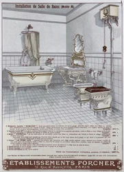 Werbung für Badezimmer hergestellt von Etablissements Porcner, 1899