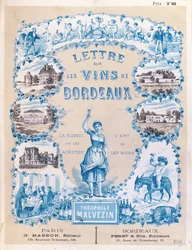 Werbung zur Veröffentlichung von Lettre sur les Vins de Bordeaux von Theophile Malvezin, 1889