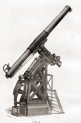 Ein Äquatorialteleskop im Pariser Observatorium, Frankreich im 19. Jahrhundert, aus Les Merveilles de la Science, veröffentlicht um 1870 (Gravur)