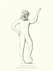 Antike griechische Bronzefigur eines tanzenden Satyrs (Gravur)