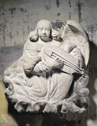 Engel-Musiker, der ein Saiteninstrument spielt (Basrelief)