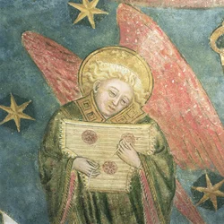 Engelmusiker, der ein Psalter spielt (Detail)