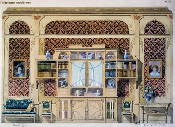 Art Nouveau Bibliothek, Illustration aus der Zeitschrift Interieurs Modernes