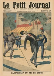 Ermordung Georgs I., König von Griechenland, Titelblattillustration aus „Le Petit Journal“, illustrierte Beilage, 30. März 1913