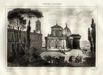 Basilica della Santa Casa - Loreto - Heiligtum von Lorette - Loreto - Basilika Unserer Lieben Frau von Loreto - Heiliges Haus von Loreto oder Haus von Nazareth - Gravur aus "Picturesque Italy" - Historische und beschreibende Malerei Italiens" von M. de Nor